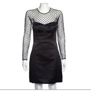 Milly Black Satin Polka Dot Sheer Sleeve Cocktail Dress